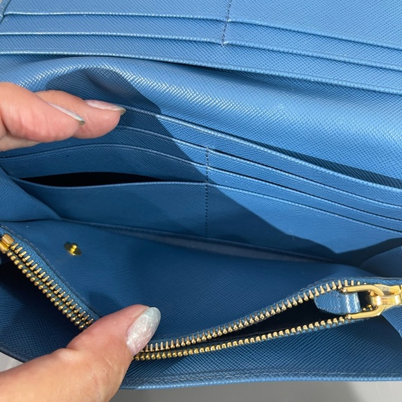 PRADA Blue Bow Saffiano Leather Wallet - Picture 10 of 17